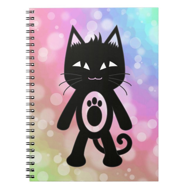 Kawaii Regenbogen und schwarze Katze Notizblock (Vorderseite)