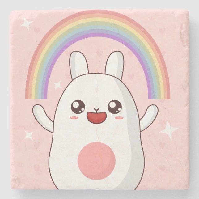 Kawaii-Regenbogenhalbkugel Steinuntersetzer (Vorderseite)