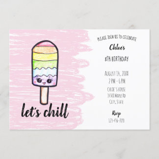 Kawaii Regenbogenpopsikel Geburtstag niedlich Let' Einladung