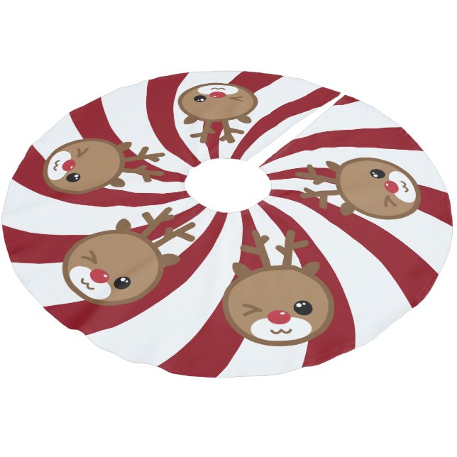 Kawaii Reindeer Christmas Tree Skirt Polyester Weihnachtsbaumdecke (Schrägansicht)