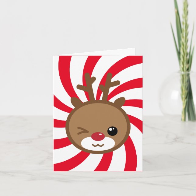 Kawaii Reindeer Grußkarte Feiertagskarte (Vorderseite)