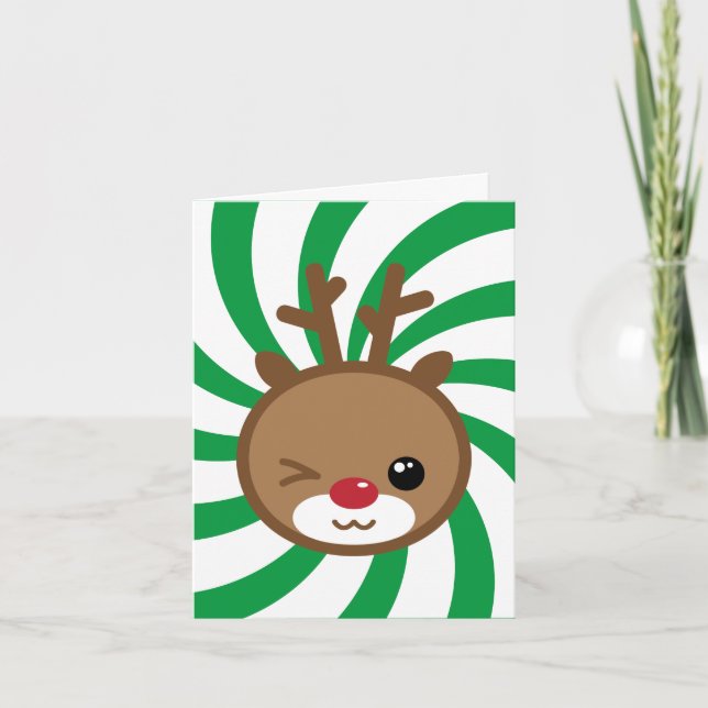 Kawaii Reindeer Grußkarte Feiertagskarte (Vorderseite)