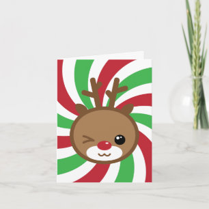 Kawaii Reindeer Grußkarte Feiertagskarte