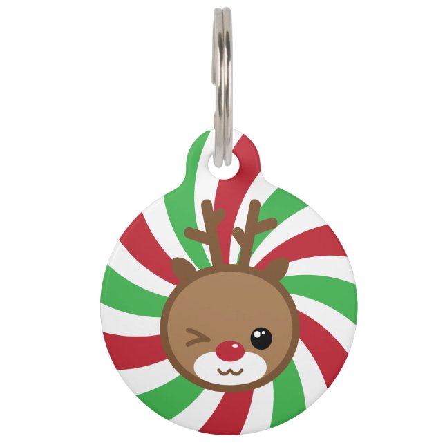 Kawaii Reindeer Pet Tag Haustiermarke (Vorderseite)