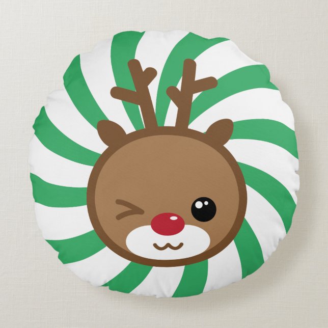 Kawaii Reindeer Round Pouf Pillow Rundes Kissen (Vorderseite)
