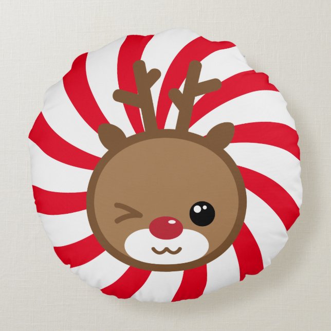 Kawaii Reindeer Round Pouf Pillow Rundes Kissen (Rückseite)