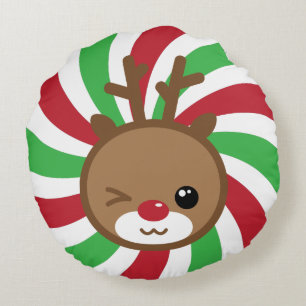 Kawaii Reindeer Round Pouf Pillow Rundes Kissen