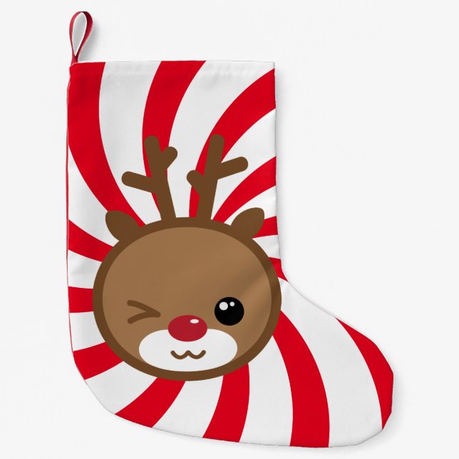 Kawaii Reindeer Weihnachts-Strumpf Kleiner Weihnachtsstrumpf (Vorderseite)