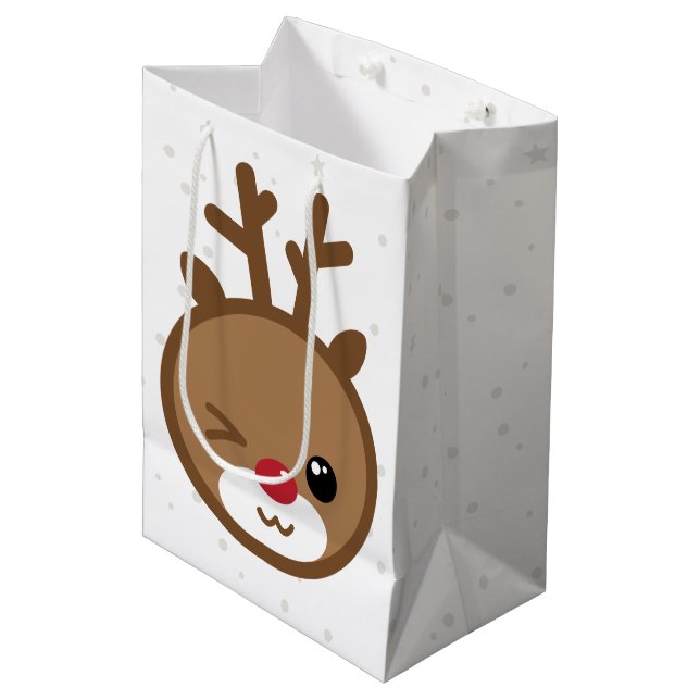 Kawaii Reindeer Weihnachtsgeschenktasche Mittlere Geschenktüte (Vorderseite Schrägansicht)