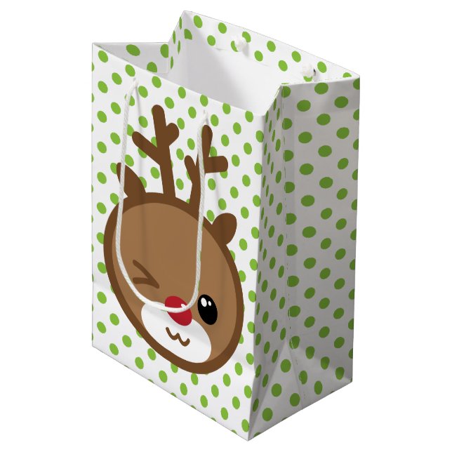 Kawaii Reindeer Weihnachtsgeschenktasche Mittlere Geschenktüte (Vorderseite Schrägansicht)