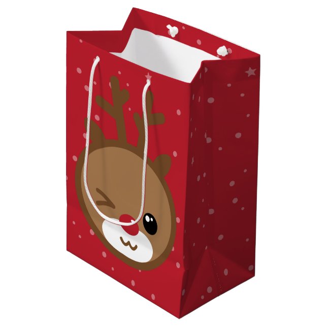 Kawaii Reindeer Weihnachtsgeschenktasche Mittlere Geschenktüte (Vorderseite Schrägansicht)