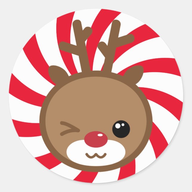 Kawaii Reindeer WeihnachtsStickers Runder Aufkleber (Vorderseite)