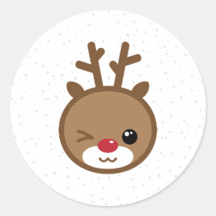 Kawaii Reindeer WeihnachtsStickers Runder Aufkleber