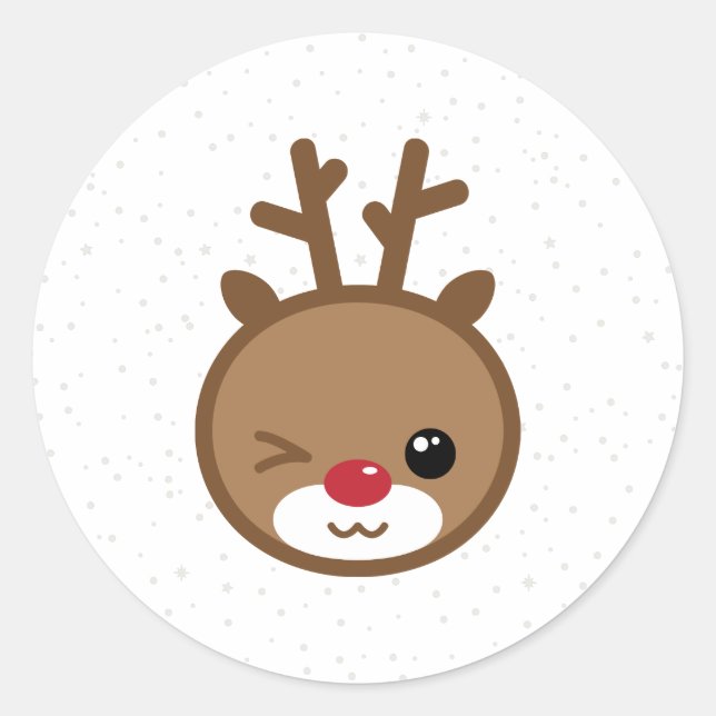 Kawaii Reindeer WeihnachtsStickers Runder Aufkleber (Vorderseite)