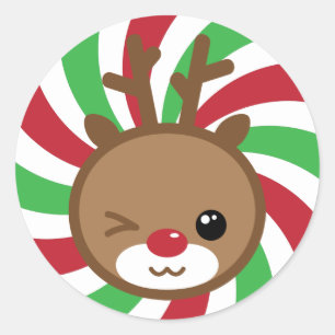 Kawaii Reindeer WeihnachtsStickers Runder Aufkleber