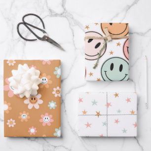 Kawaii Retro Daisy Stars Geschenkpapier Set
