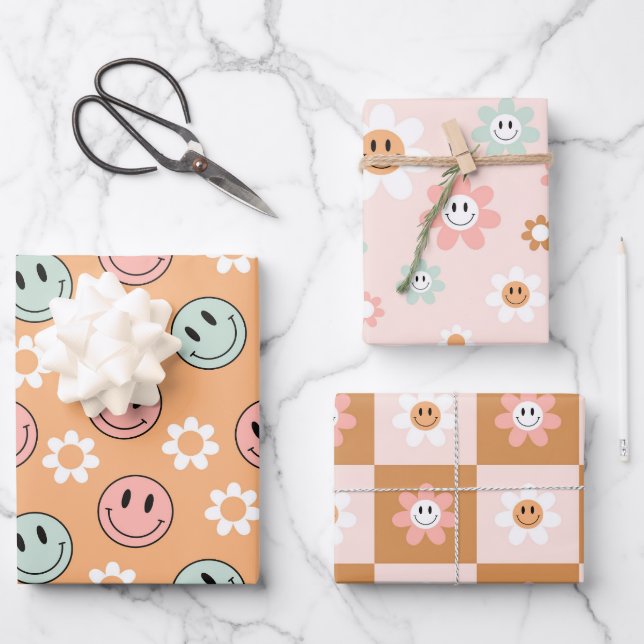 Kawaii Retro Happy Daisy Geschenkpapier Set (Vorderseite)
