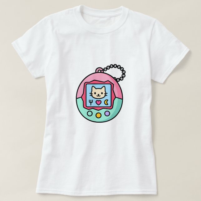 Kawaii Retro Virtual Pet – Pastel Cat Screen  T-Shirt (Design vorne)