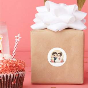 Kawaii Retro Wedding Couple - Chibi Style Runder Aufkleber
