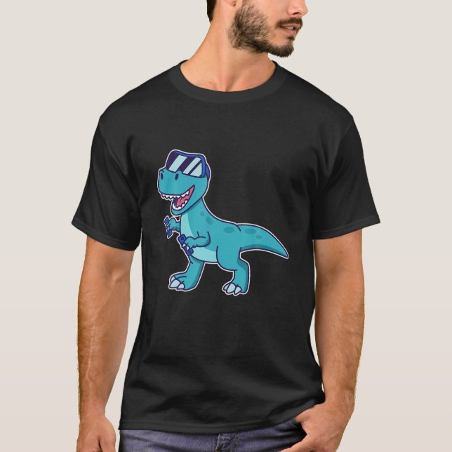 Kawaii Rex Dinosaur Gamer In VR World - VR Headset T-Shirt (Vorderseite)