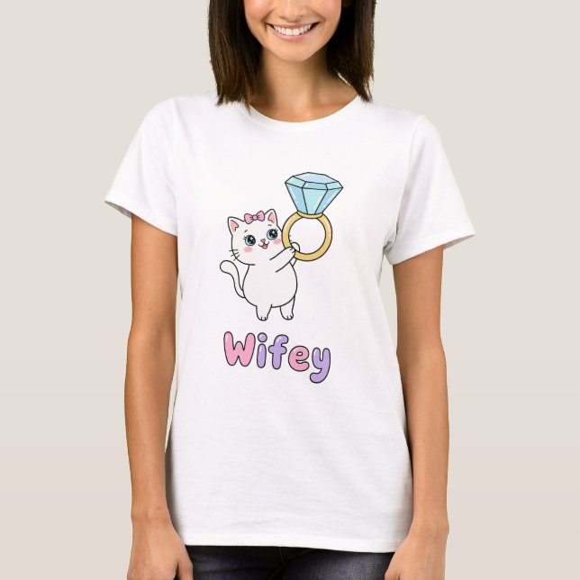 Kawaii Ring Cat Wifey Cute Wedding T-Shirt (Vorderseite)