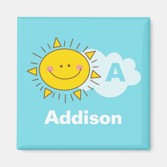 Kawaii Robin Egg Blue Sunny Day Cartoon Monogram Magnet (Vorne)