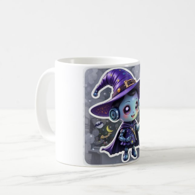 Kawaii Robot Hexe Tasse Niedlicher Halloween-Kaffe (Vorderseite Links)