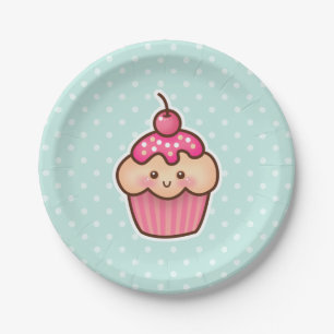 Kawaii rosa kleiner Kuchen und niedliche tadellose Pappteller