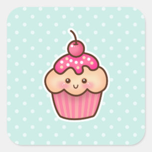 Kawaii rosa kleiner Kuchen und niedliche tadellose Quadratischer Aufkleber