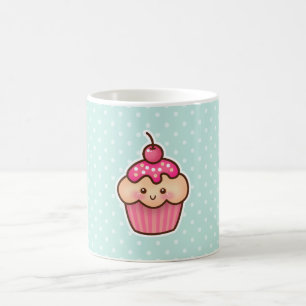 Kawaii rosa kleiner Kuchen und niedliche tadellose Tasse