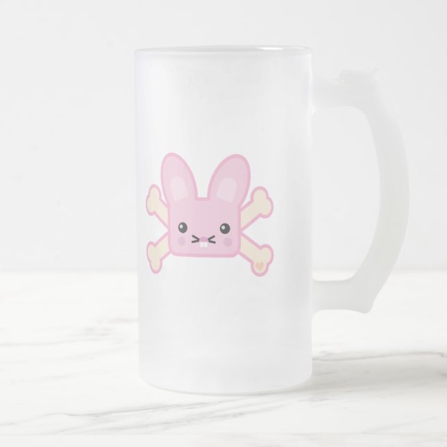 Kawaii-Rosa-Kreuzknochen Mattglas Bierglas (Rechts)
