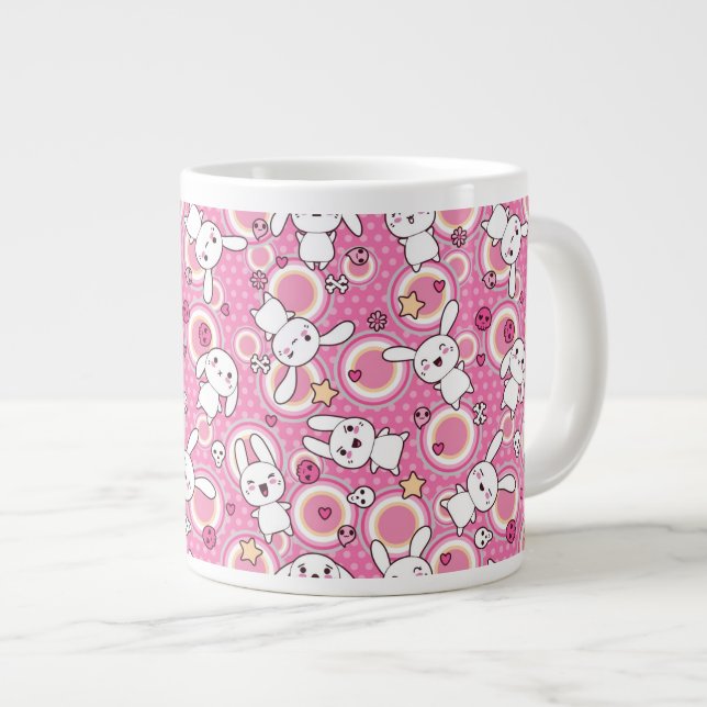 kawaii-rosa Muster Jumbo-Tasse (Vorderseite Rechts)