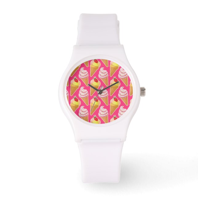 Kawaii-rosa Muster mit Erdbeereis Armbanduhr (Vorderseite)