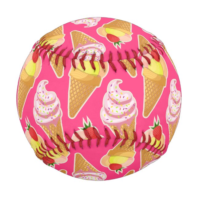 Kawaii-rosa Muster mit Erdbeereis Baseball (Vorderseite)