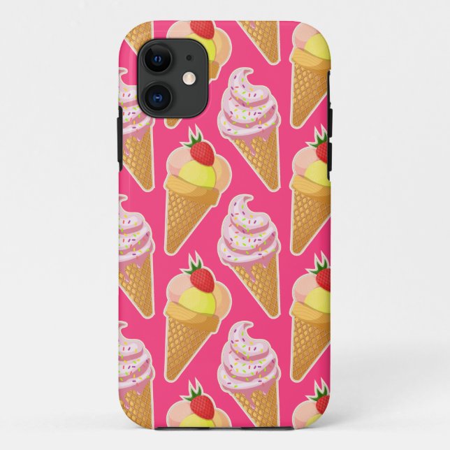 Kawaii-rosa Muster mit Erdbeereis Case-Mate iPhone Hülle (Rückseite)