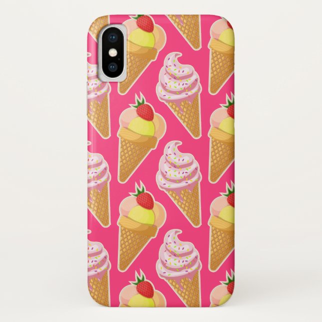 Kawaii-rosa Muster mit Erdbeereis Case-Mate iPhone Hülle (Rückseite)