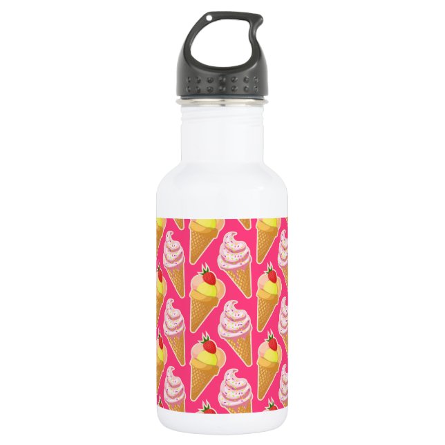 Kawaii-rosa Muster mit Erdbeereis Edelstahlflasche (Vorderseite)