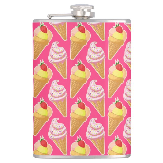 Kawaii-rosa Muster mit Erdbeereis Flachmann (Vorderseite)
