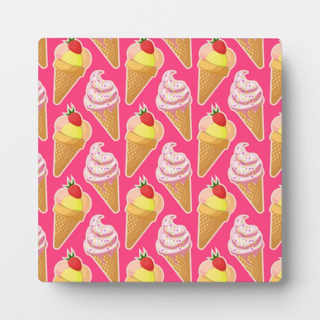 Kawaii-rosa Muster mit Erdbeereis Fotoplatte (Vorderseite)