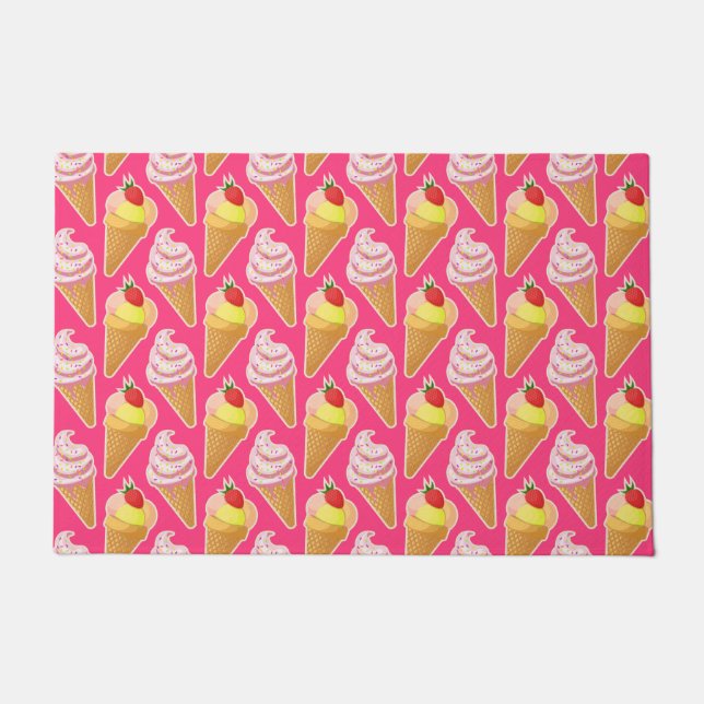 Kawaii-rosa Muster mit Erdbeereis Fußmatte (Vorderseite)
