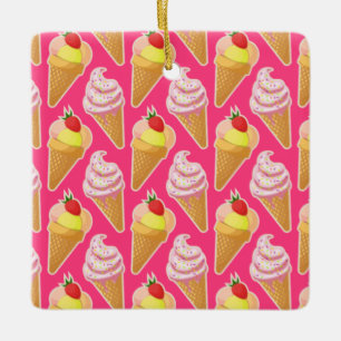 Kawaii-rosa Muster mit Erdbeereis Keramikornament