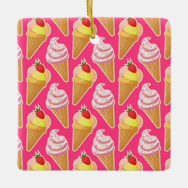 Kawaii-rosa Muster mit Erdbeereis Keramikornament (Vorderseite)