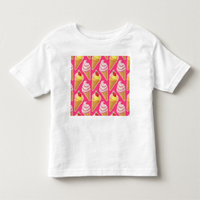 Kawaii-rosa Muster mit Erdbeereis Kleinkind T-shirt (Vorderseite)