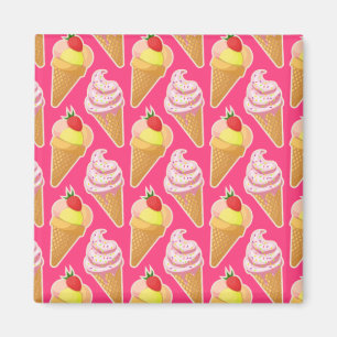 Kawaii-rosa Muster mit Erdbeereis Magnet