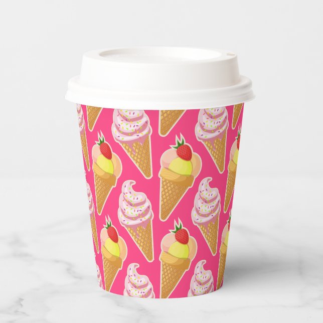 Kawaii-rosa Muster mit Erdbeereis Pappbecher (Vorderseite)
