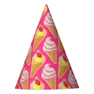 Kawaii-rosa Muster mit Erdbeereis Partyhütchen