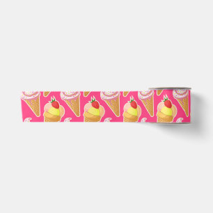 Kawaii-rosa Muster mit Erdbeereis Satinband