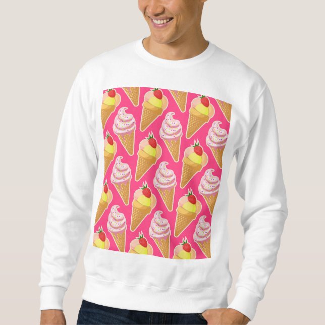 Kawaii-rosa Muster mit Erdbeereis Sweatshirt (Vorderseite)
