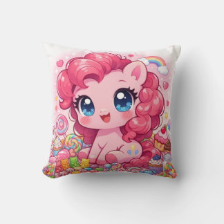 Kawaii Rosa Pony Chibi Kunst Wurfkissen Kissen
