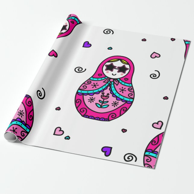 Kawaii Rosa Russische Puppe Geschenkpapier (Ungerollt)